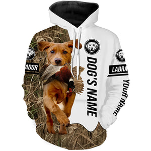 Pheasant Hunting with Fox Red Labrador Retriever Dog Custom Name Camo Full Printing Shirts, Fox Red Lab Hunting Dog FSD2678