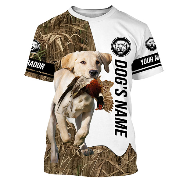 Pheasant Hunting with Yellow Labrador Retriever Custom Name Camo Full Printing Shirts, Hoodie FSD2685