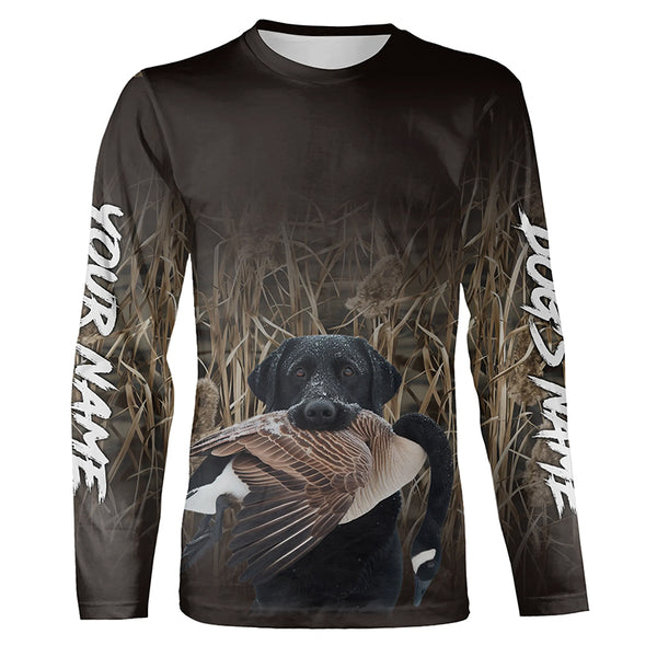 Canada Geese Hunting Waterfowl Camo Black Labrador Retriever Dog Shirts, Personalized Hunting clothes FSD4644