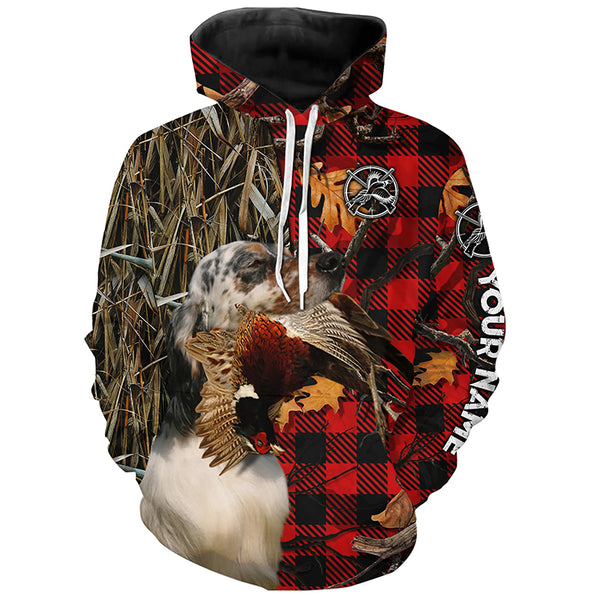 Llewellin English Setter Pheasant Hunting Dog Red Plaid Camo Shirts, Christmas Hunting Gifts FSD4244