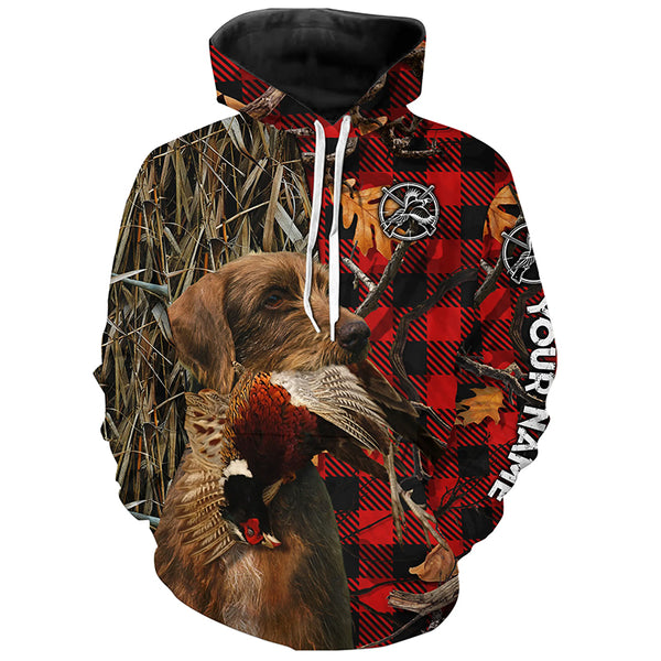 Pudelpointer Pheasant Hunting Dog Red Plaid Camo Custom Name Shirts, Christmas Gifts for Hunters FSD4245