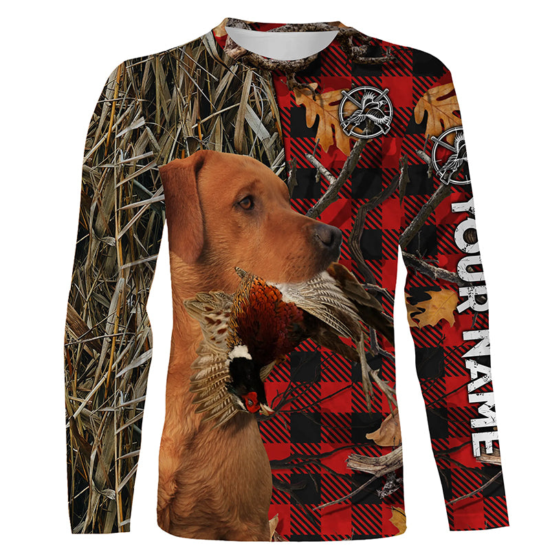 Fox Red Labrador Pheasant Hunting Dog Red Plaid Camo Custom Name Shirts, Christmas Gifts for Hunters FSD4247