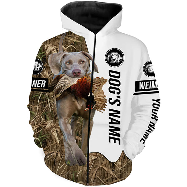 Pheasant Hunting with Dog Weimaraner Custom Name Camo Full Printing Shirts, Hoodie FSD2694