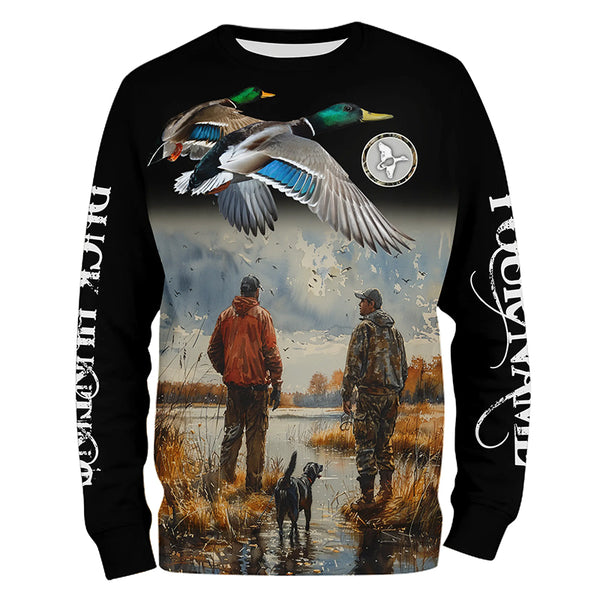 Beautiful Duck Hunting Custom Name all over Printed Shirts for Men, Personalized Duck Hunting Gifts FSD4450