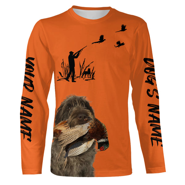 Pheasant Hunting with Dogs Orange Long Sleeve Shirts, Pheasant Hunting Clothing FSD4517