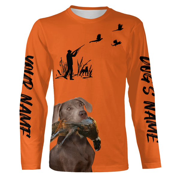 Pheasant Hunting with Dogs Orange Long Sleeve Shirts, Pheasant Hunting Clothing FSD4517