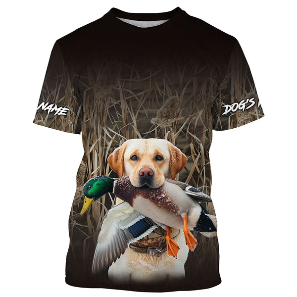 Duck Hunting Waterfowl Camo Yellow Labrador Retriever Dog Shirts, Personalized Duck Hunting clothes FSD4541