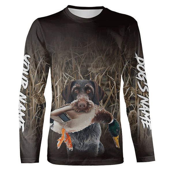 Duck Hunting Waterfowl Camo Deutsch Drahthaar Dog Shirts, Personalized Duck Hunting clothes FSD4542