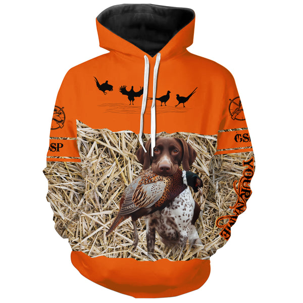 Pheasant Hunting Blaze Orange color Custom name Shirts with Hunting Dogs, Pheasant Hunting clothing FSD4547