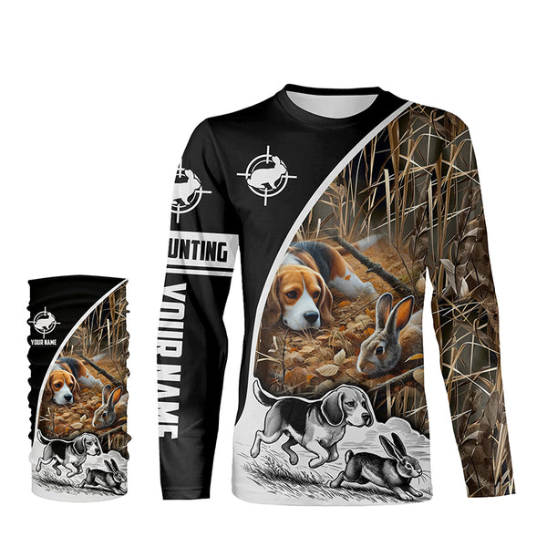 Rabbit Hunting with Beagle Dog Camo Custom name all over print Shirts, Personalized Gifts FSD370