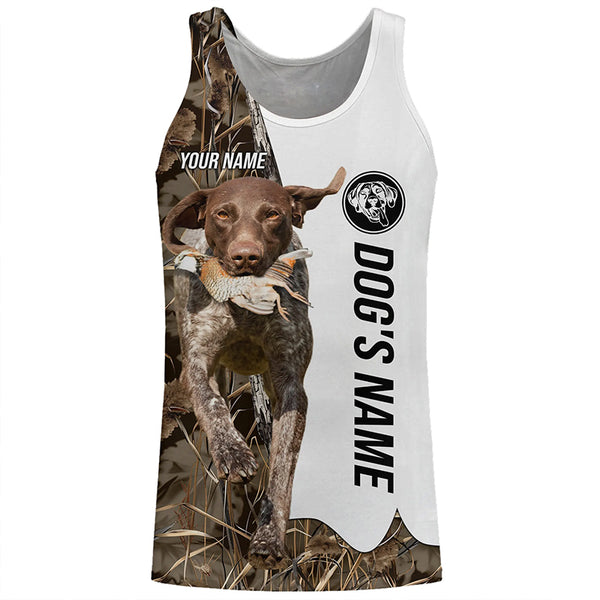 Quail Hunting with German Shorthaired Pointer GSP Custom Name Camo Full Printing Shirts, Hunting Gifts FSD3606