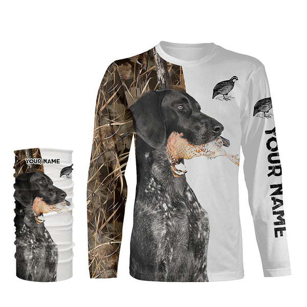 Quail Hunting with Black German Shorthaired Pointer GSP Custom Name Camo Full Printing Shirts FSD3607