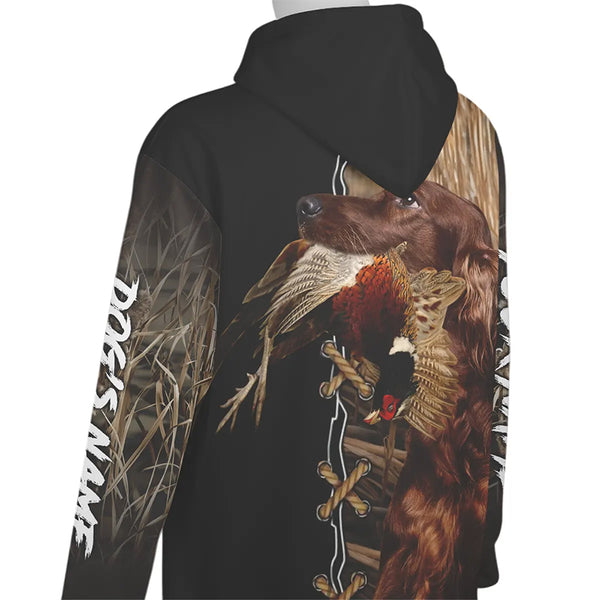 Red Irish Setter Hunting Dog Custom Name Hoodie Shirt for Hunter FSD4771