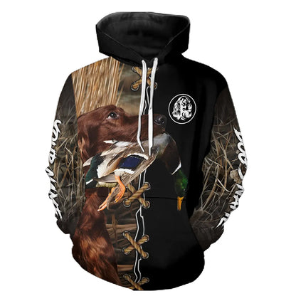 Red Irish Setter Hunting Dog Custom Name Hoodie Shirt for Hunter FSD4771