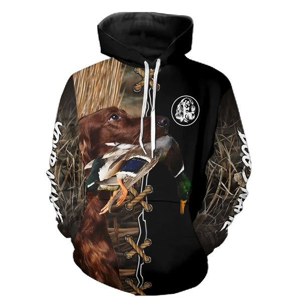 Red Irish Setter Hunting Dog Custom Name Hoodie Shirt for Hunter FSD4771