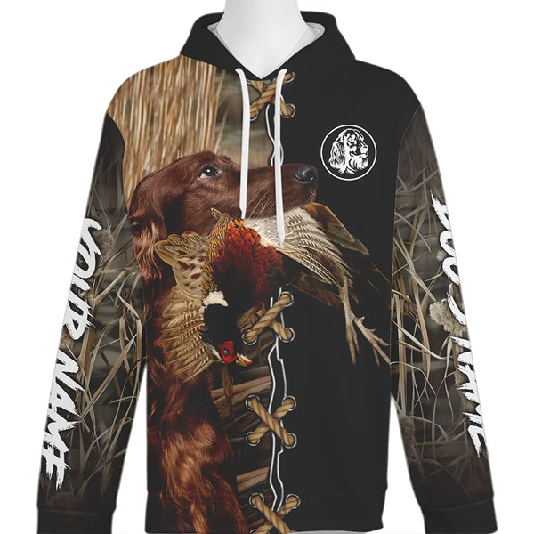 Red Irish Setter Hunting Dog Custom Name Hoodie Shirt for Hunter FSD4771
