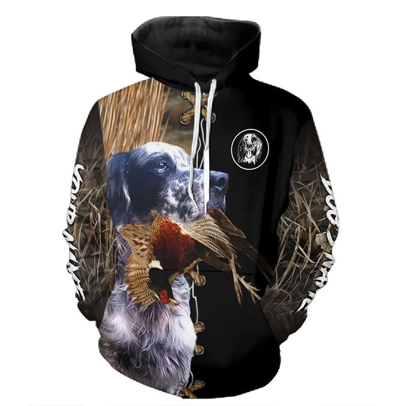 Blue English Setter Hunting Dog Custom Name Hoodie Shirt for Hunter FSD4772