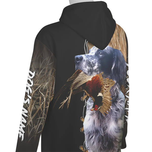 Blue English Setter Hunting Dog Custom Name Hoodie Shirt for Hunter FSD4772