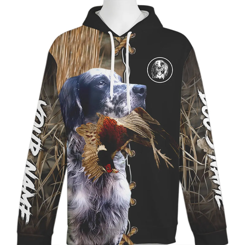 Blue English Setter Hunting Dog Custom Name Hoodie Shirt for Hunter FSD4772