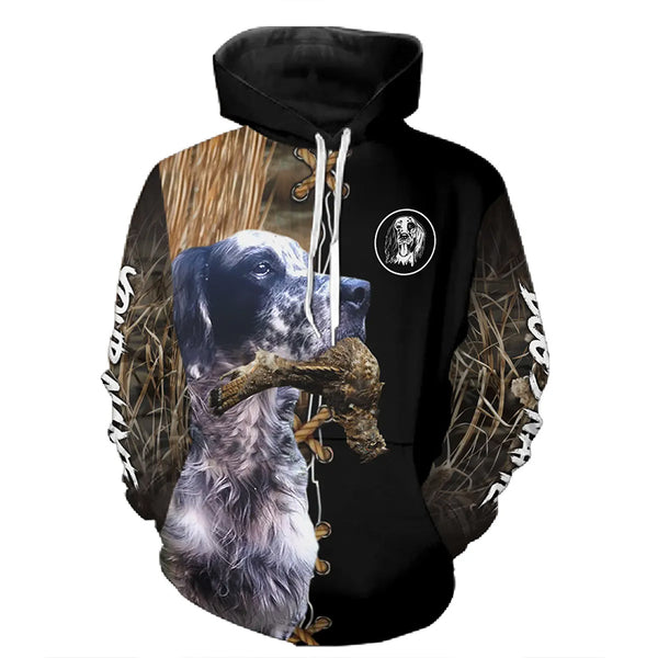 Blue English Setter Hunting Dog Custom Name Hoodie Shirt for Hunter FSD4772