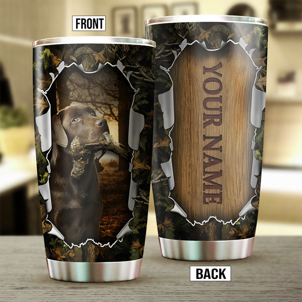 Chocolate Labrador Retriever Bird Hunting Dog Custom Name Stainless steel Tumbler Cup FSD4460