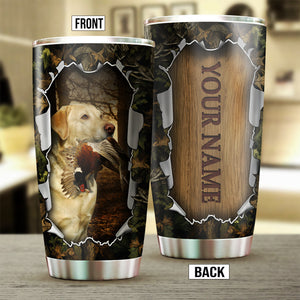 Yellow Labrador Retriever Bird Hunting Dog Custom Name Stainless steel Tumbler Cup FSD4461