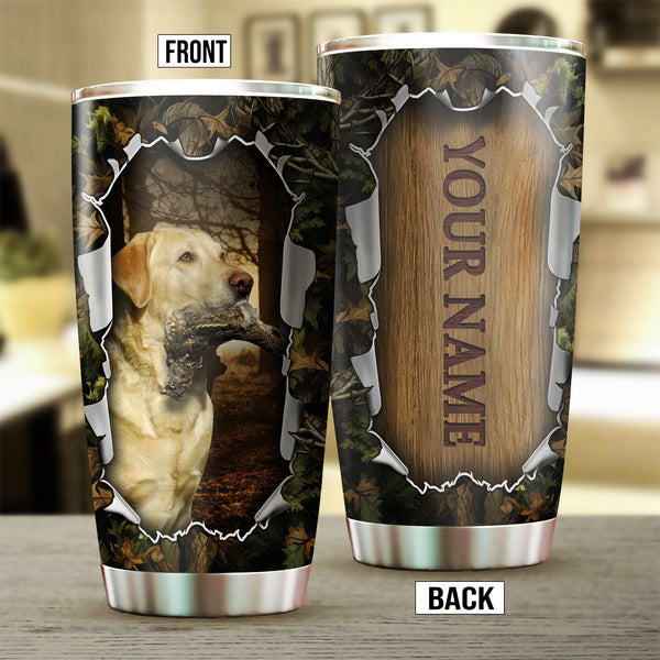 Yellow Labrador Retriever Bird Hunting Dog Custom Name Stainless steel Tumbler Cup FSD4461