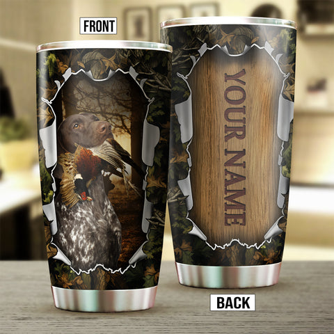 Liver Roan German Shorthaired Pointer Bird Hunting Dog Custom Name Stainless steel Tumbler Cup FSD4462