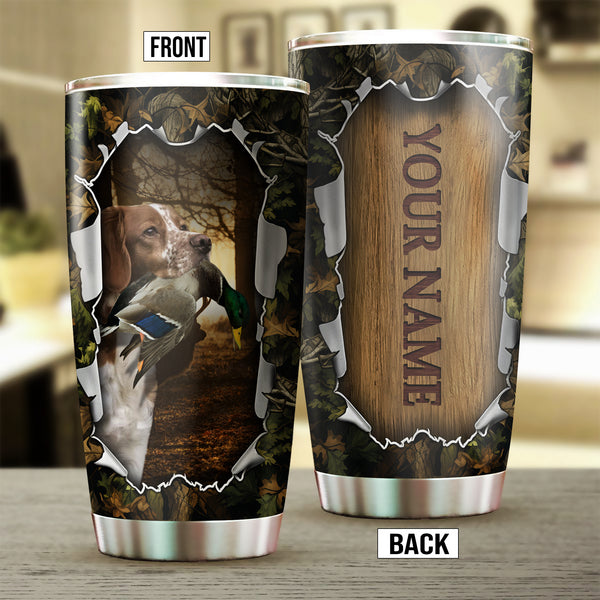Brittany Bird Hunting Dog Custom Name Stainless steel Tumbler Cup FSD4463