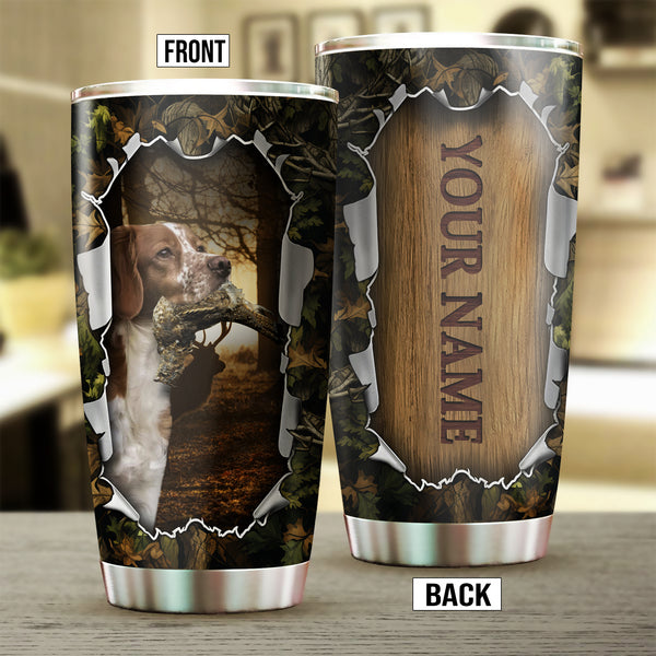 Brittany Bird Hunting Dog Custom Name Stainless steel Tumbler Cup FSD4463