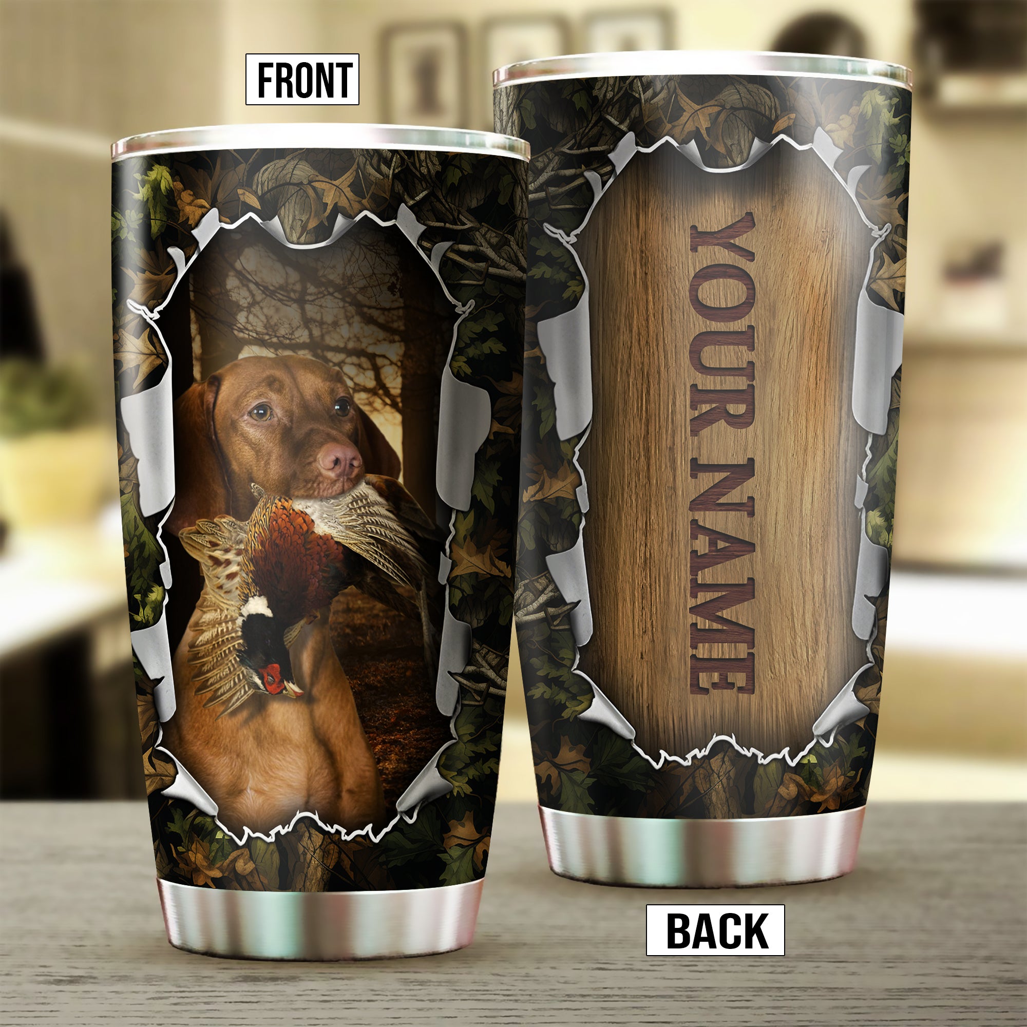 Vizsla Bird Hunting Dog Custom Name Stainless steel Tumbler Cup FSD4466