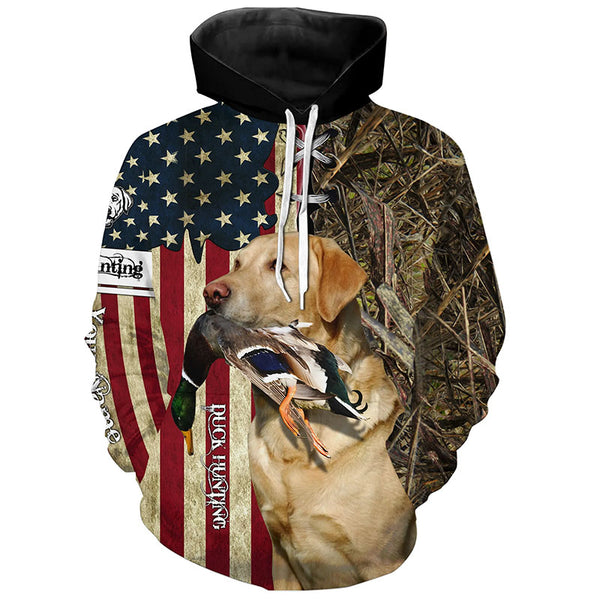 Yellow Labrador Retriever Hunting Bird Dog Duck Hunter American flag full printing shirt, Hoodie FSD3262