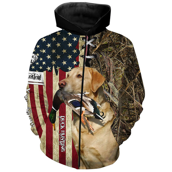 Yellow Labrador Retriever Hunting Bird Dog Duck Hunter American flag full printing shirt, Hoodie FSD3262