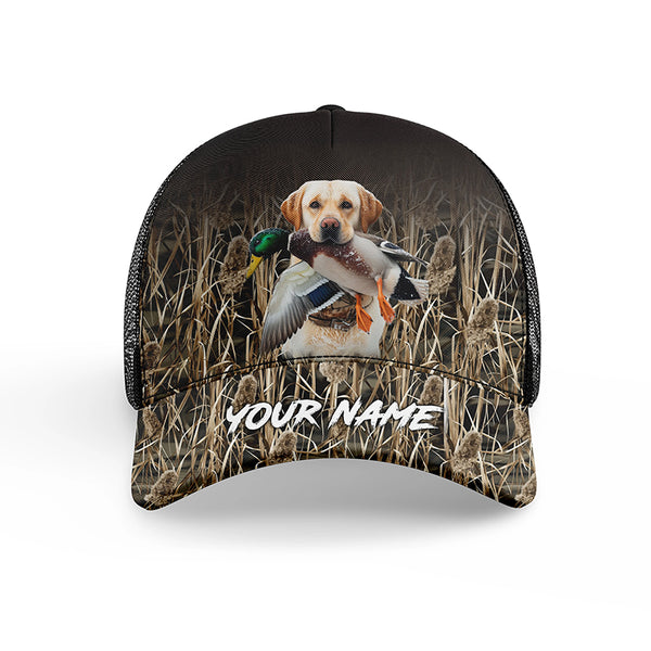 Duck Hunting Dogs Waterfowl Camo Custom Name Hat, Duck Hunting Mesh Back Cap, Hunting Hat FSD4562