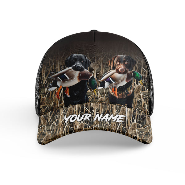 Duck Hunting Dogs Waterfowl Camo Custom Name Hat, Duck Hunting Mesh Back Cap, Hunting Hat FSD4562