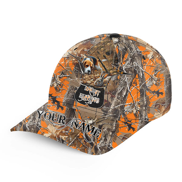 Rabbit hunting Orange camo Custom Name hunting hat, Adjustable Unisex Hunting Baseball hat FSD3488