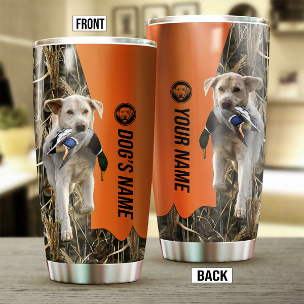 White Labrador Retriever Birds & Deer shed Hunting Dog Custom name Stainless Steel Tumbler Cup FSD4325