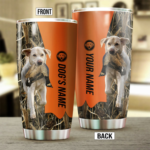 White Labrador Retriever Birds & Deer shed Hunting Dog Custom name Stainless Steel Tumbler Cup FSD4325