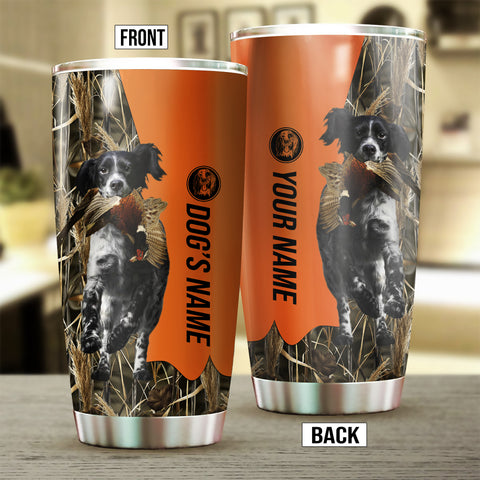 Black and white English Setter Birds & Deer shed Hunting Dog Custom name Stainless Steel Tumbler Cup FSD4330