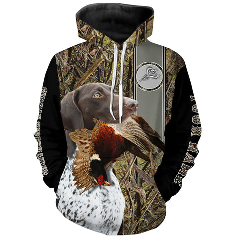 German Shorthaired Pointer Hunting Bird Dog Pheasant Hunter Camo Custom Name All Over Printed Hoodie, Long sleeve Shirt FSD2880