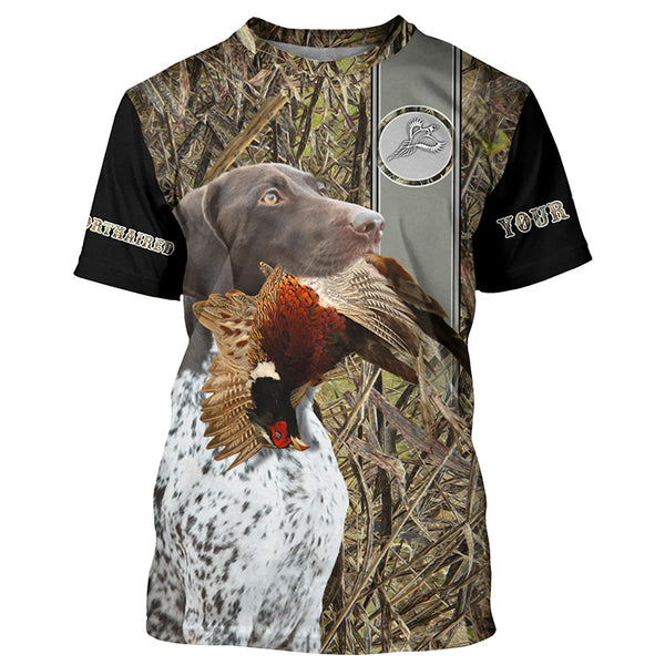 German Shorthaired Pointer Hunting Bird Dog Pheasant Hunter Camo Custom Name All Over Printed Hoodie, Long sleeve Shirt FSD2880