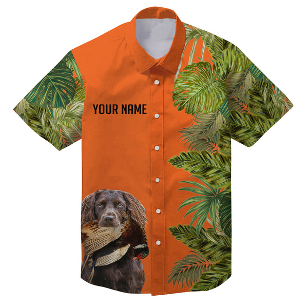 Custom Name Tropical Leaves Hawaiian Shirts With Many Hunting Dog Breeds to Choose, Personalized Gifts FSD4182