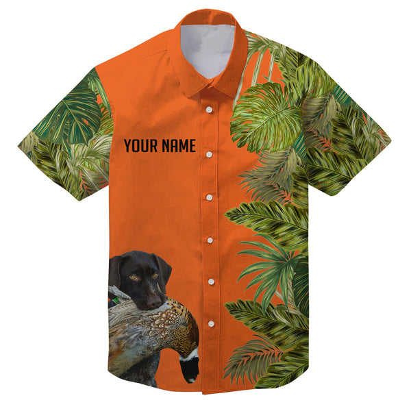 Custom Name Tropical Leaves Hawaiian Shirts With Many Hunting Dog Breeds to Choose, Personalized Gifts FSD4182