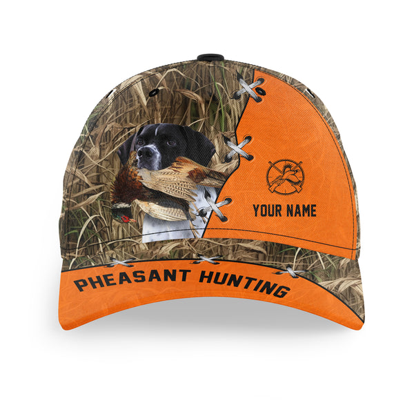 Pheasant Hunting Hat, Upland Hunting Camo and Blaze orange Customized Name with Hunting Dogs Hat FSD4216