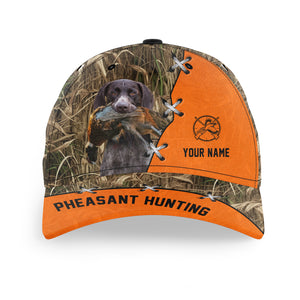 Pheasant Hunting Hat, Upland Hunting Camo and Blaze orange Customized Name with Hunting Dogs Hat FSD4216