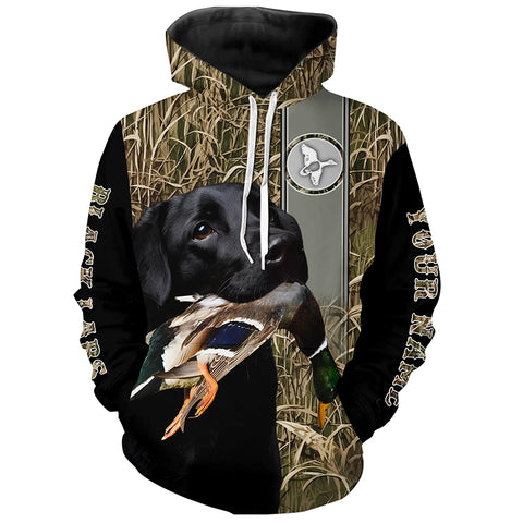 Black Labrador Duck Hunting with Dog Waterfowl Camo Custom Name All Over Printed Shirts, Personalized Gifts FSD2582