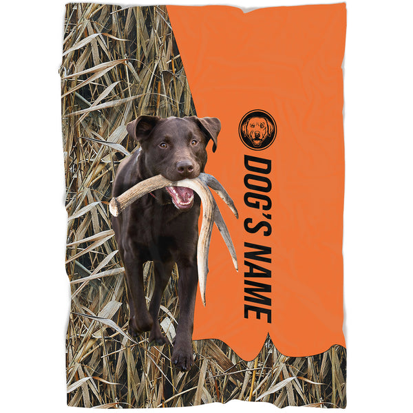 Chocolate Labrador Retriever Hunting Dog Custom Name Blanket, Gifts for Hunter FSD4624