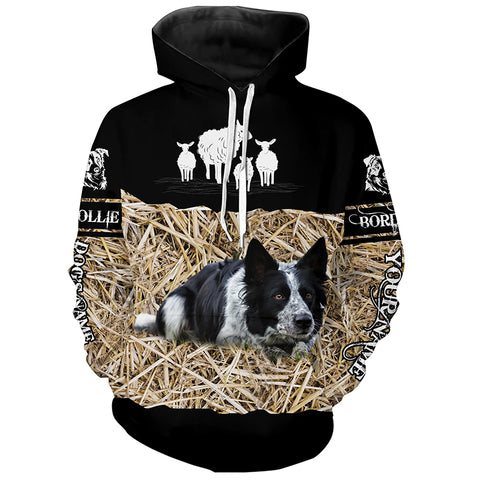 Border Collie herding sheep Dog custom Name all over print Hoodie Long sleeve T-shirt FSD4646