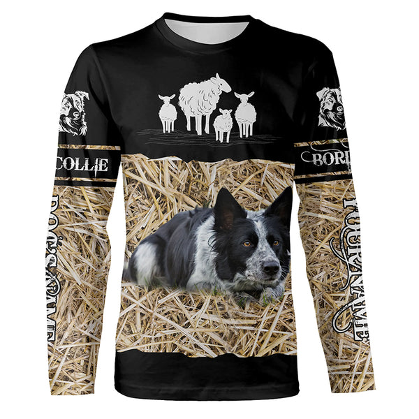Border Collie herding sheep Dog custom Name all over print Hoodie Long sleeve T-shirt FSD4646