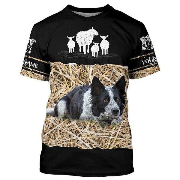 Border Collie herding sheep Dog custom Name all over print Hoodie Long sleeve T-shirt FSD4646